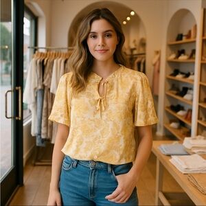 Joie Womens Yellow Floral Peasant Blouse Silk Blend Boho Cottagecore Top S